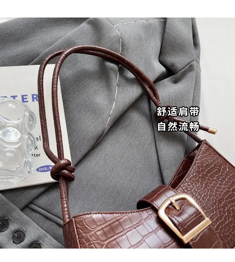 Brown Croc-Textured Shoulder Bag for Women 2023 — feature 2