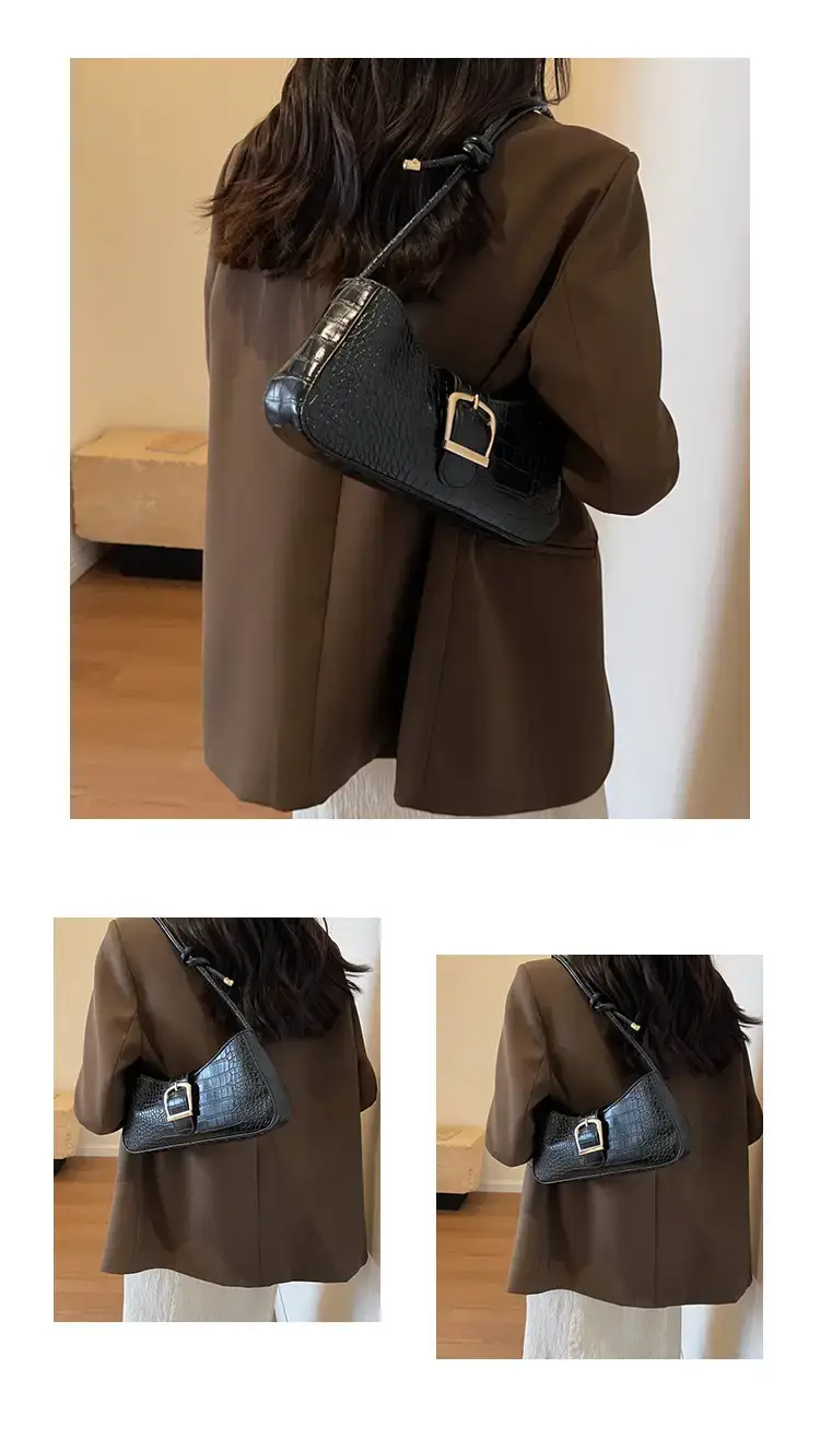 Brown Croc-Textured Shoulder Bag for Women 2023 — feature 21