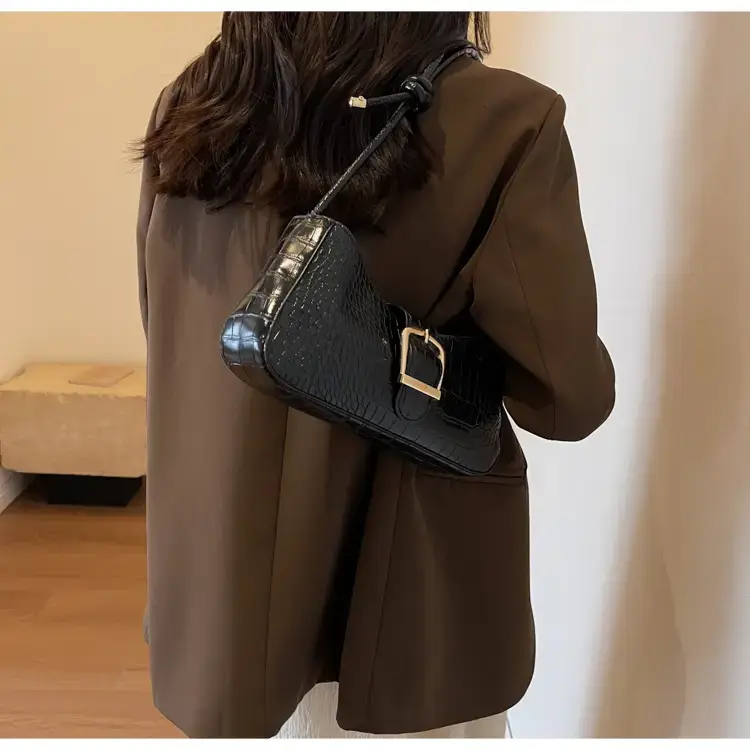 Brown Croc-Textured Shoulder Bag for Women 2023 — feature 23
