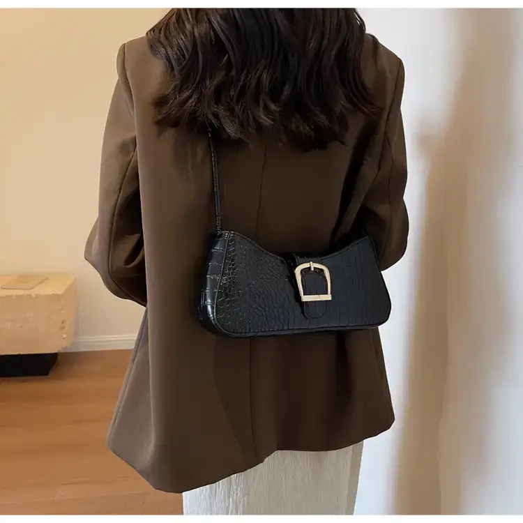 Brown Croc-Textured Shoulder Bag for Women 2023 — feature 24