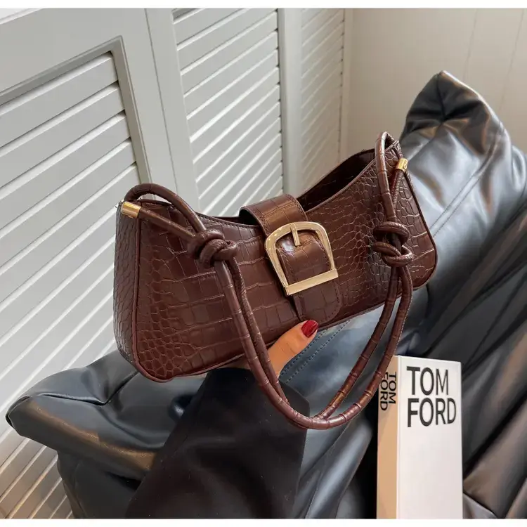 Brown Croc-Textured Shoulder Bag for Women 2023 — feature 26