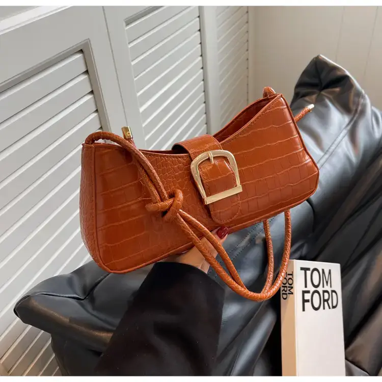 Brown Croc-Textured Shoulder Bag for Women 2023 — feature 27