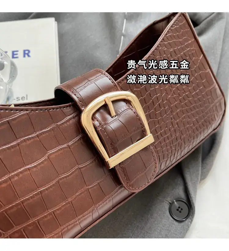 Brown Croc-Textured Shoulder Bag for Women 2023 — feature 3