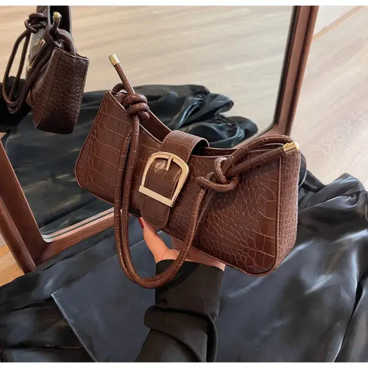 Brown Croc-Textured Shoulder Bag for Women 2023 — feature 30