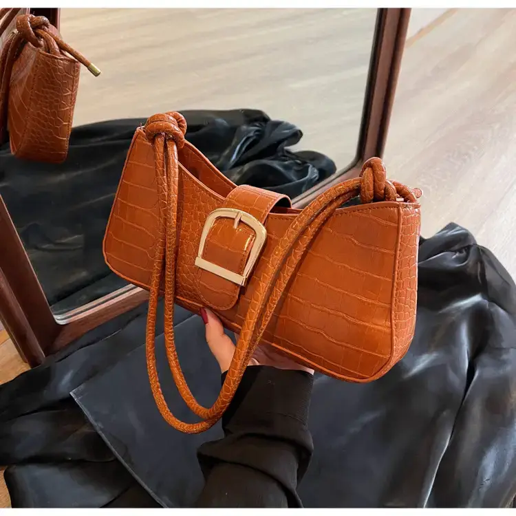 Brown Croc-Textured Shoulder Bag for Women 2023 — feature 31
