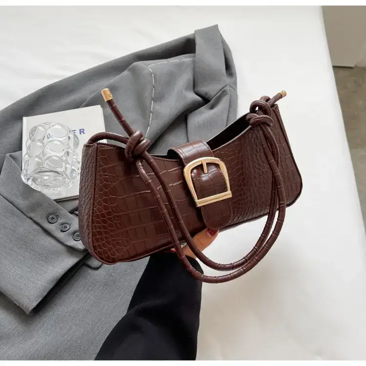 Brown Croc-Textured Shoulder Bag for Women 2023 — feature 37