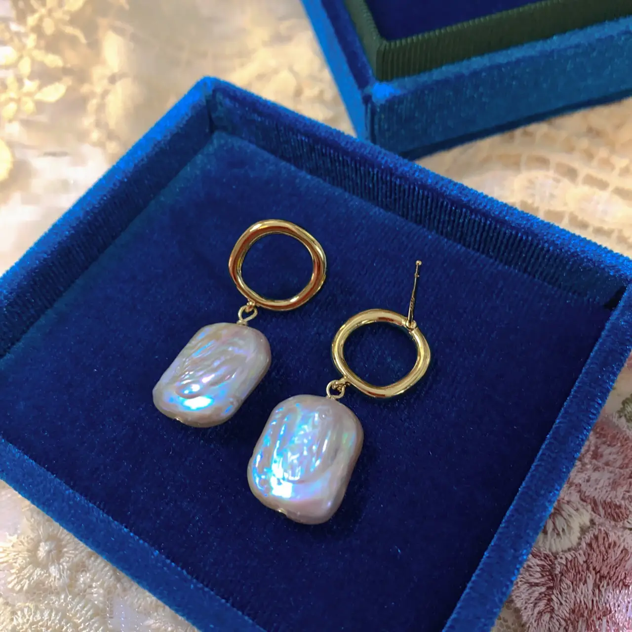 Silver Pearl Earrings with Gold Ring Top
