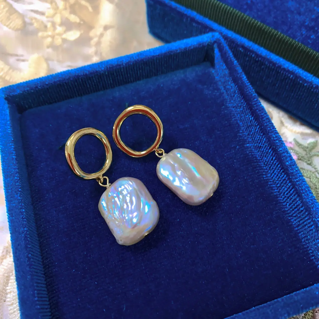 Silver Pearl Earrings with Gold Ring Top