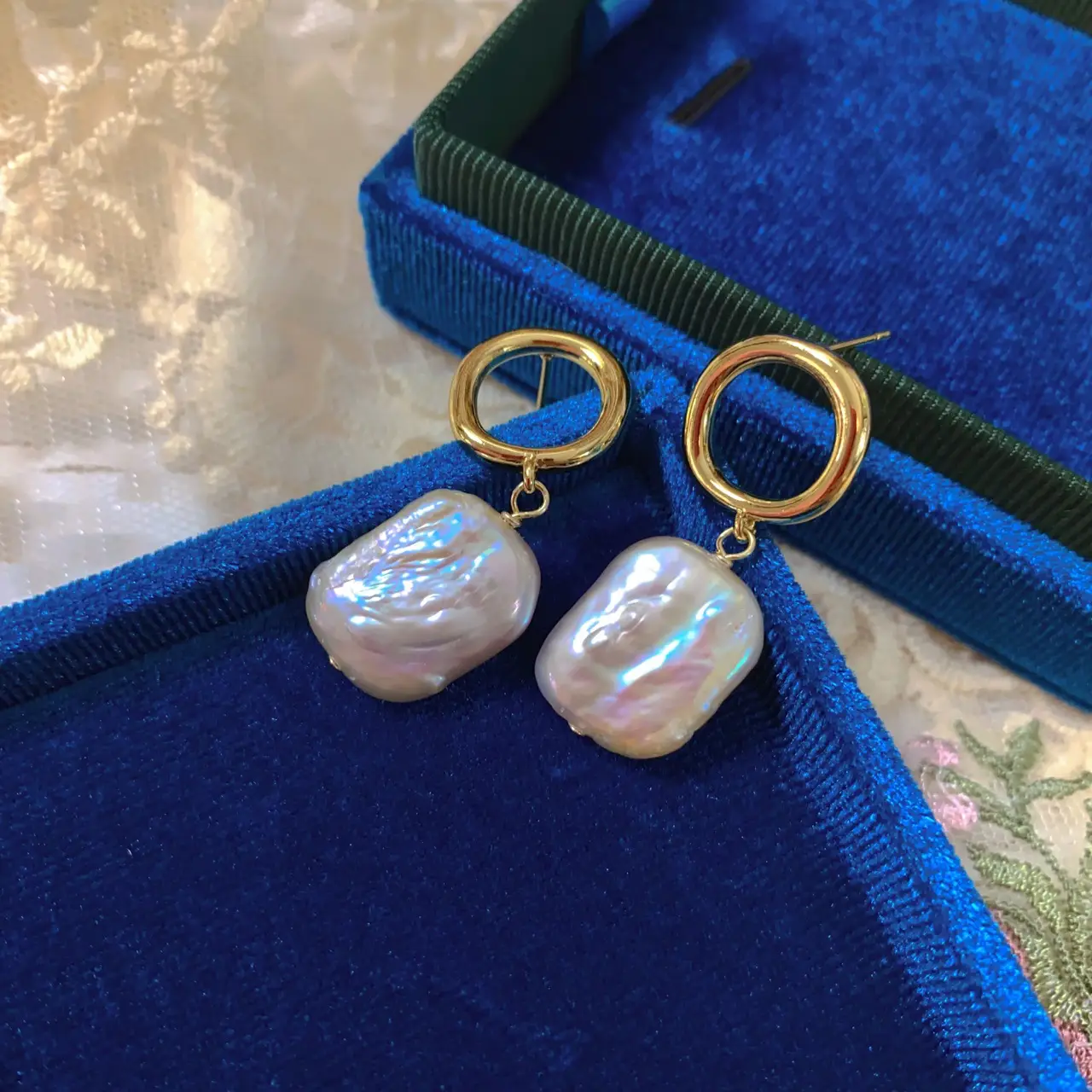Silver Pearl Earrings with Gold Ring Top