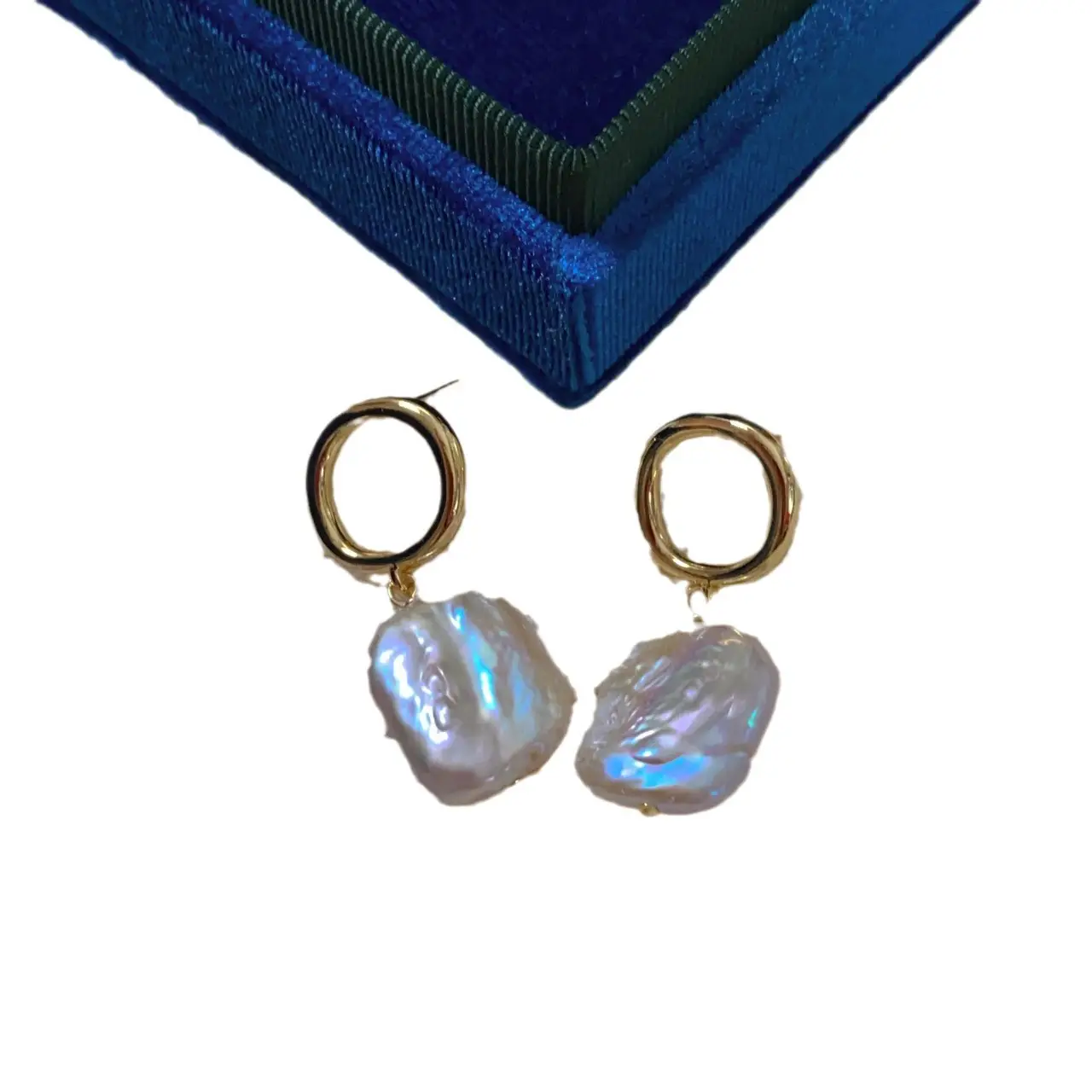 Silver Pearl Earrings with Gold Ring Top