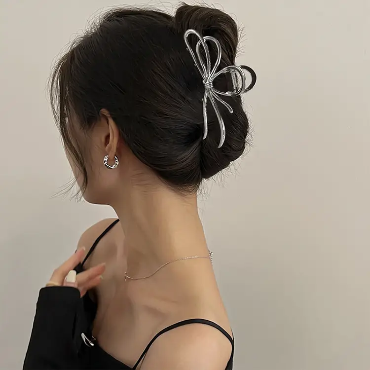 Glossy Silver Butterfly Hair Clips for Updos - Image 7
