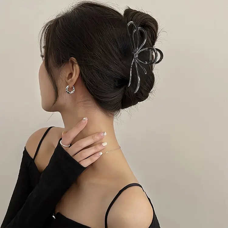 Glossy Silver Butterfly Hair Clips for Updos - Image 9