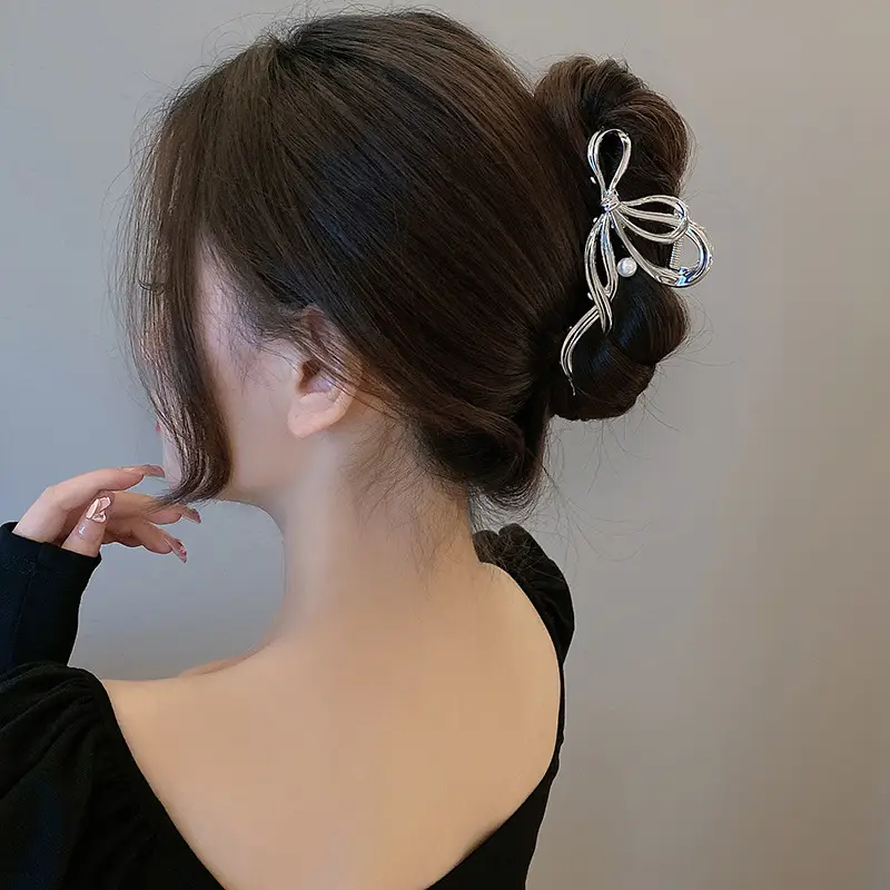 Glossy Silver Butterfly Hair Clips for Updos - Image 4
