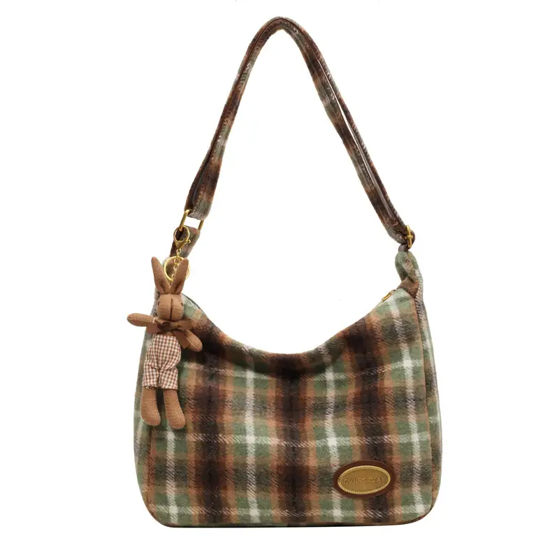 Women Woolen Plaid Shoulder Bag 2023 New Autumn Winter - Image 11
