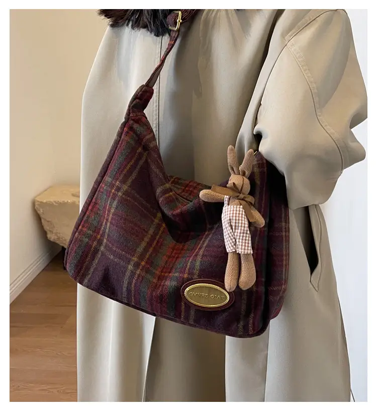 Women Woolen Plaid Shoulder Bag 2023 New Autumn Winter — feature 10