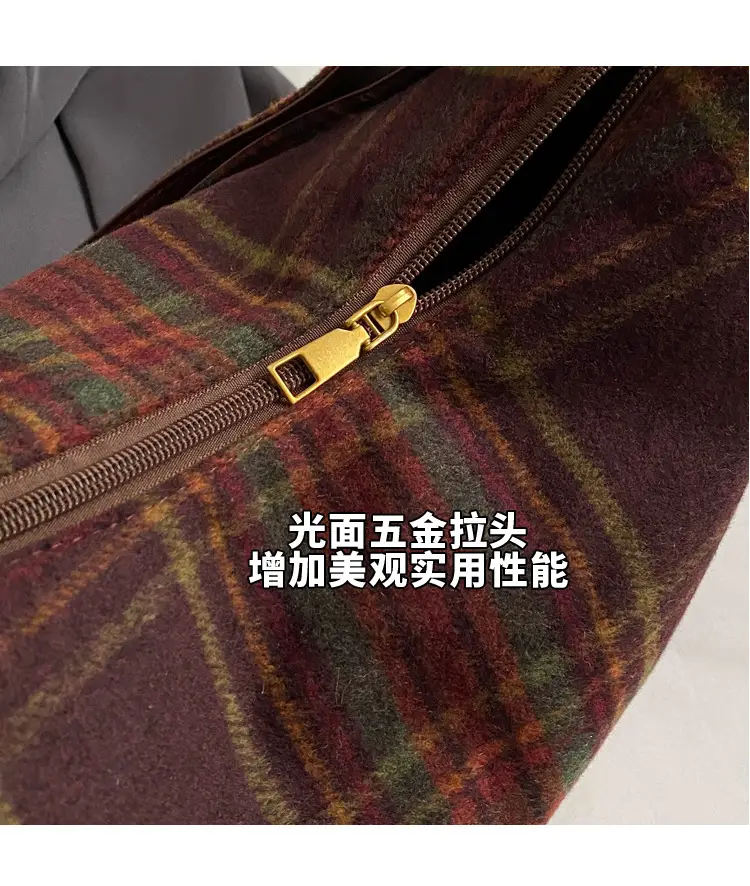 Women Woolen Plaid Shoulder Bag 2023 New Autumn Winter — feature 16