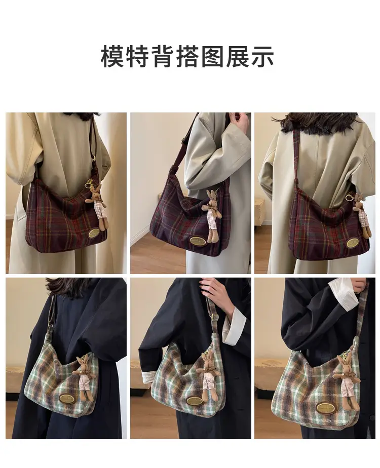 Women Woolen Plaid Shoulder Bag 2023 New Autumn Winter — feature 18