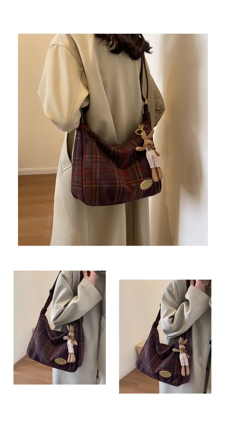 Women Woolen Plaid Shoulder Bag 2023 New Autumn Winter — feature 19