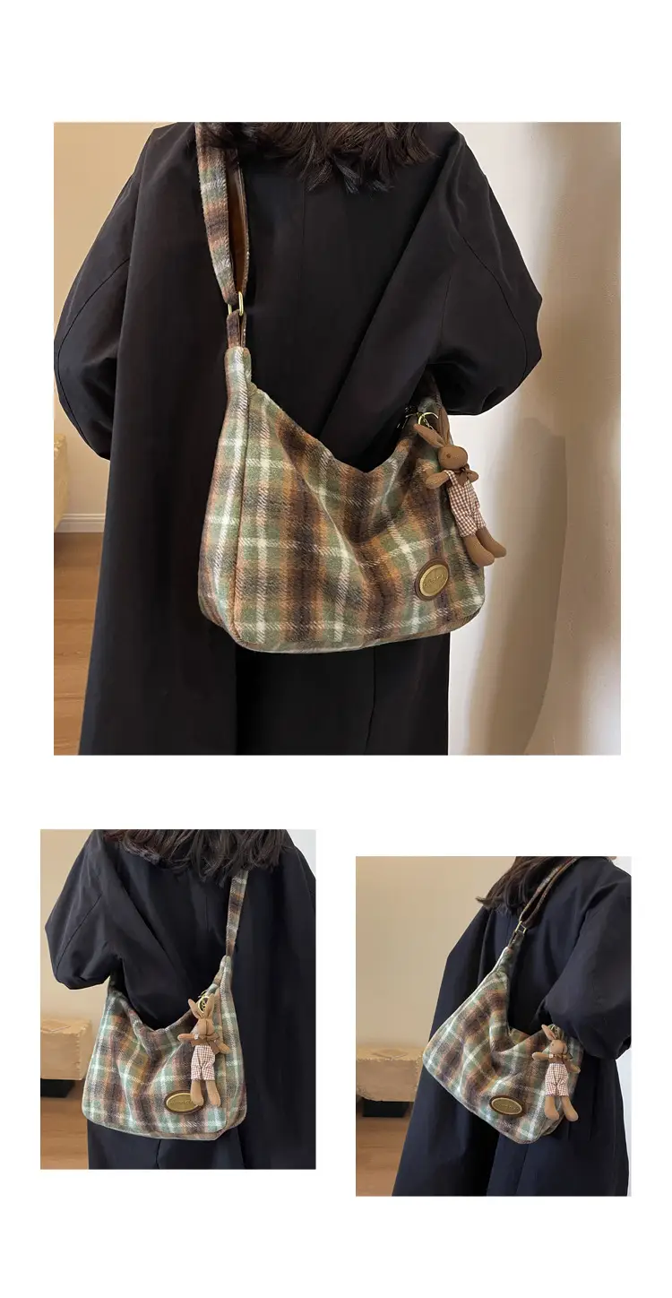 Women Woolen Plaid Shoulder Bag 2023 New Autumn Winter — feature 20
