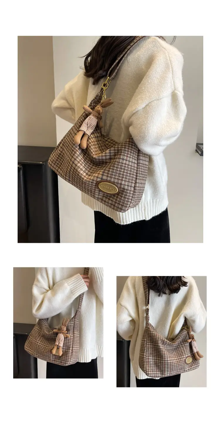 Women Woolen Plaid Shoulder Bag 2023 New Autumn Winter — feature 21