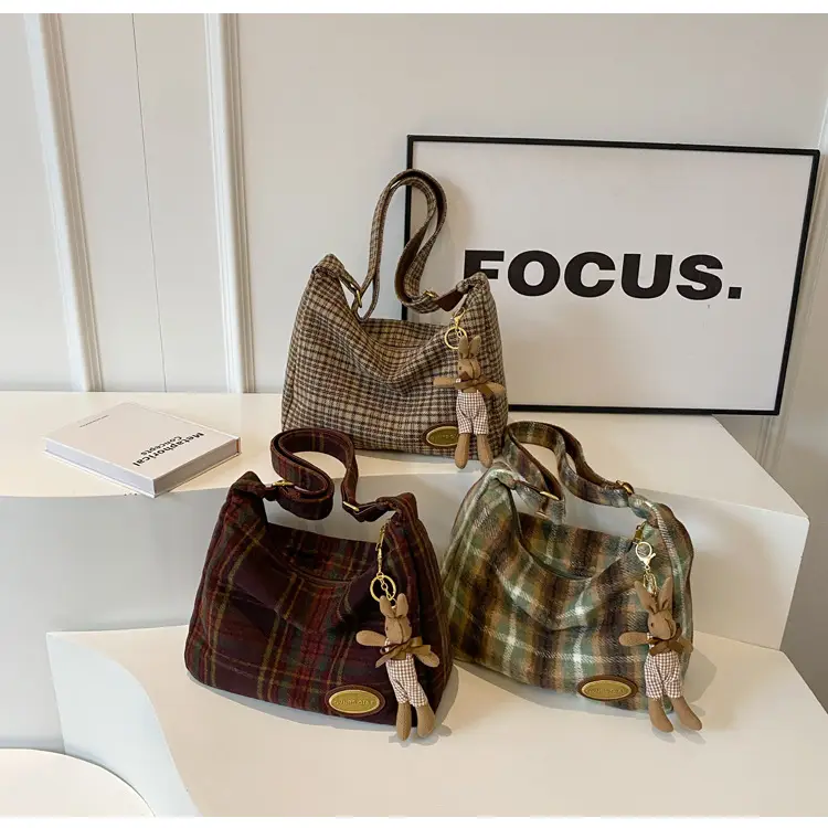 Women Woolen Plaid Shoulder Bag 2023 New Autumn Winter — feature 22