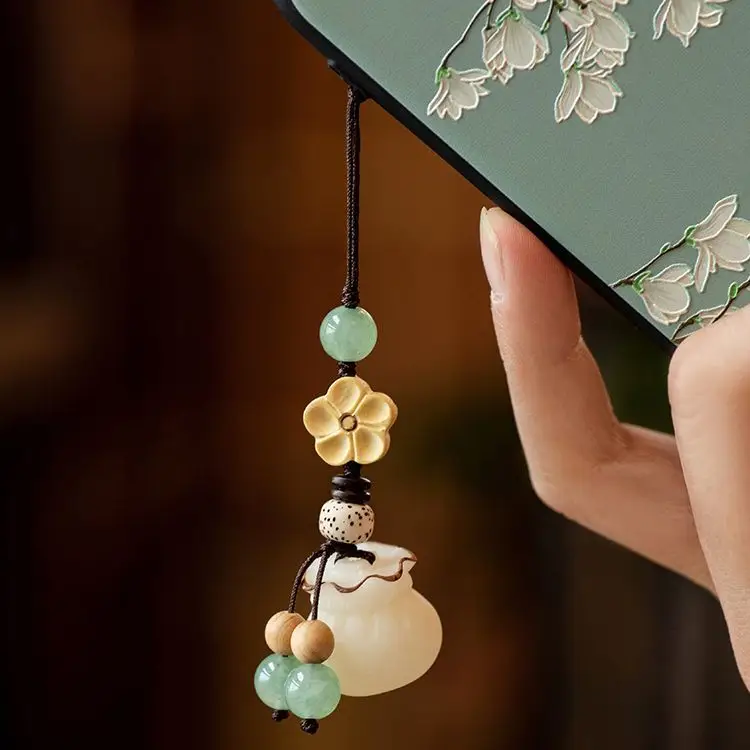 Creative handmade Bodhi money bag mobile phone chain pendant couple high-end car keychain Lucky Bag bag hanging jewelry - Image 5