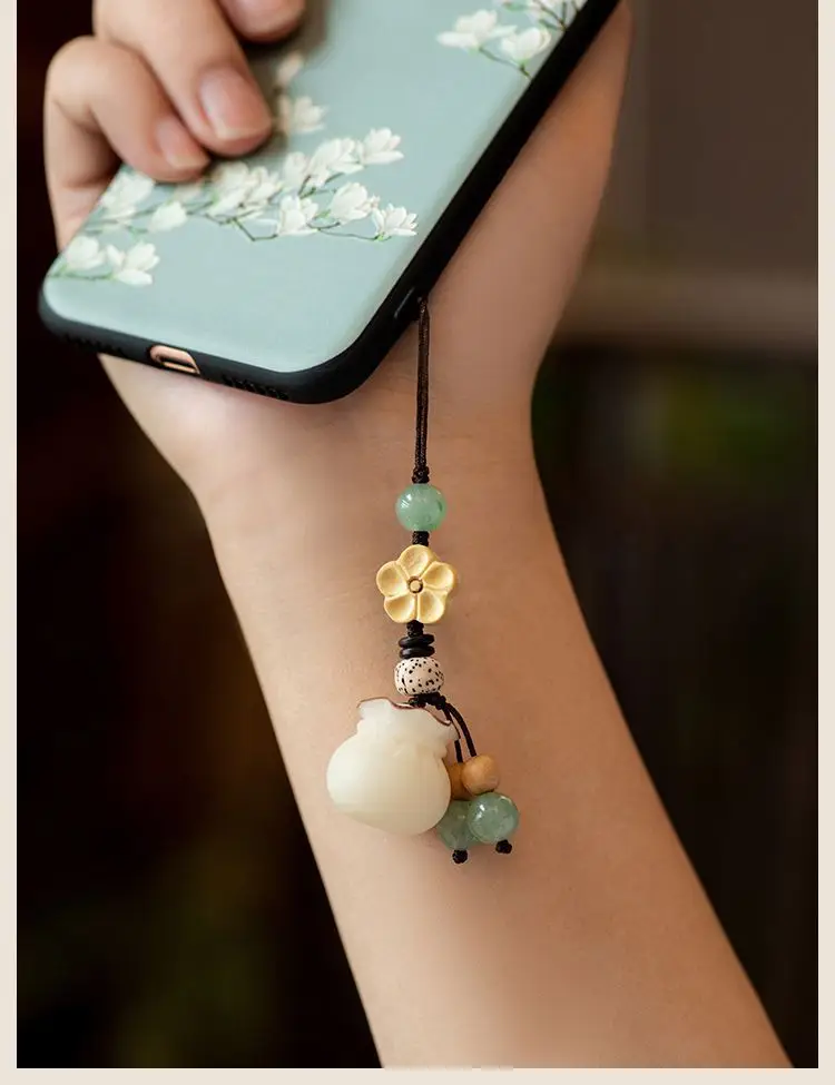 Creative handmade Bodhi money bag mobile phone chain pendant couple high-end car keychain Lucky Bag bag hanging jewelry — feature 5