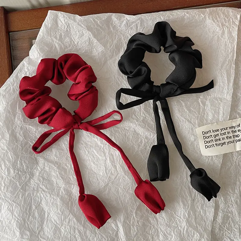 Red Bow Satin Hair Tie for Women