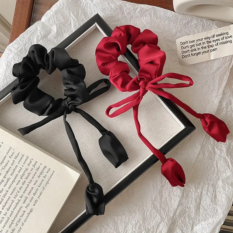 Red Bow Satin Hair Tie for Women