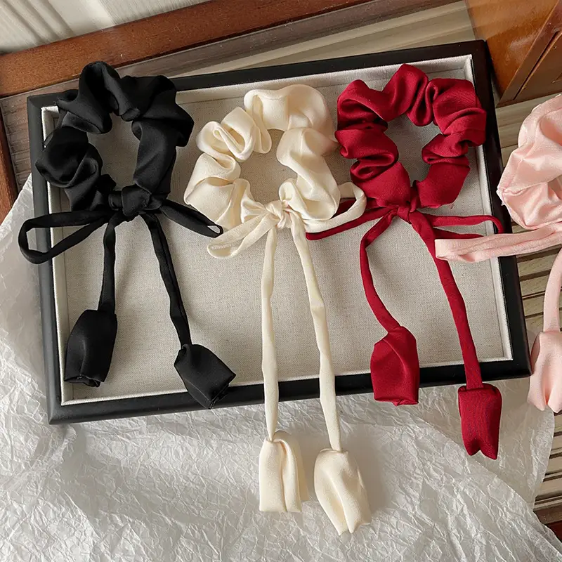 Red Bow Satin Hair Tie for Women — feature 3