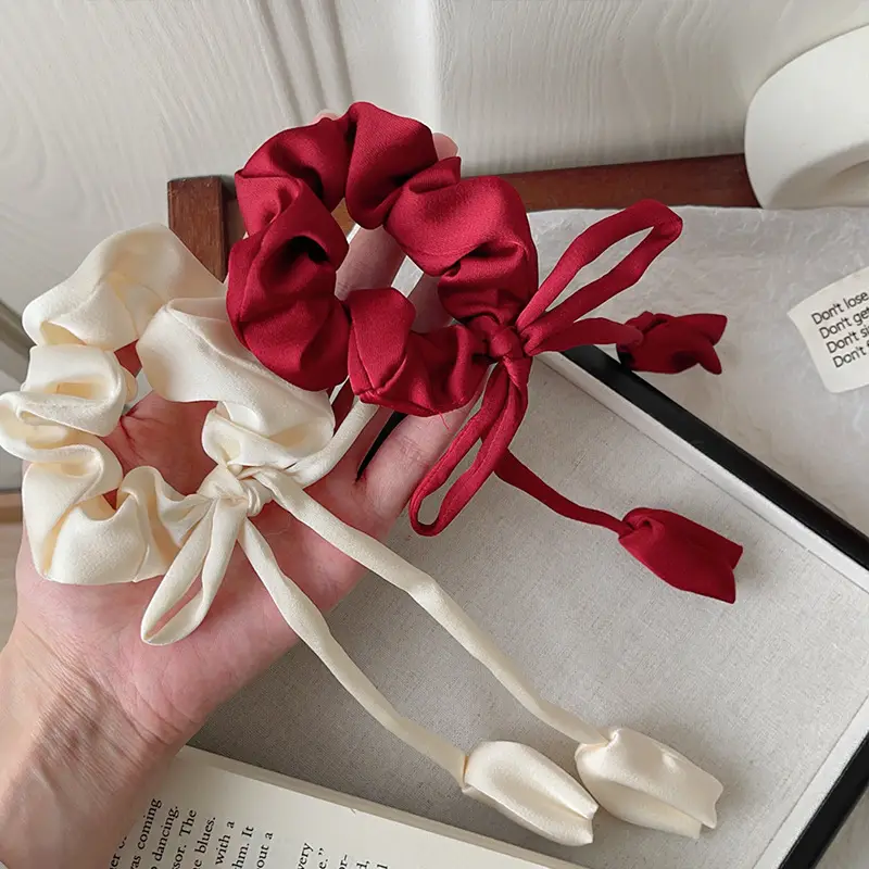 Red Bow Satin Hair Tie for Women — feature 7