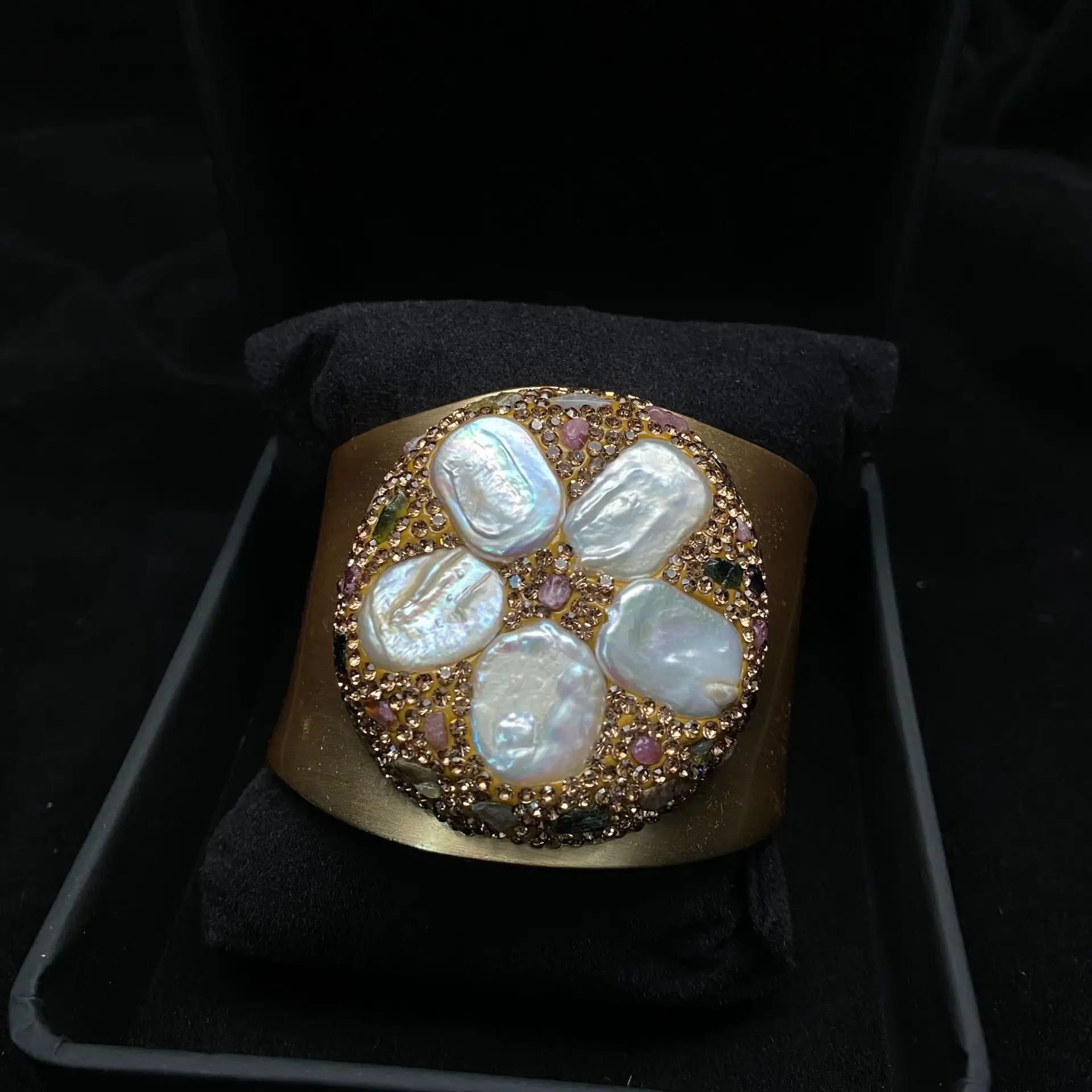 Wide Bristled Pearl Bracelet with Gold Plating - Image 2