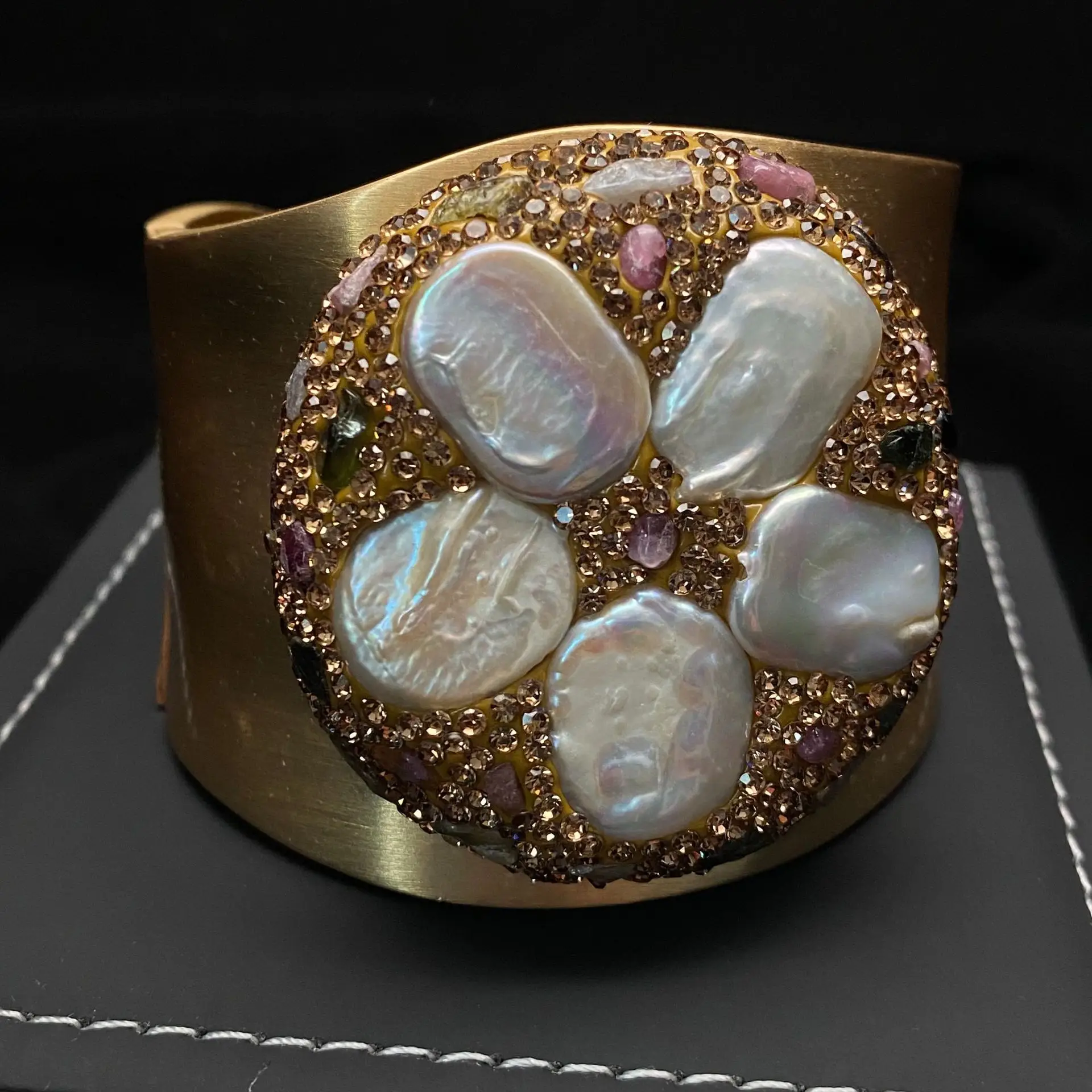Wide Bristled Pearl Bracelet with Gold Plating - Image 3