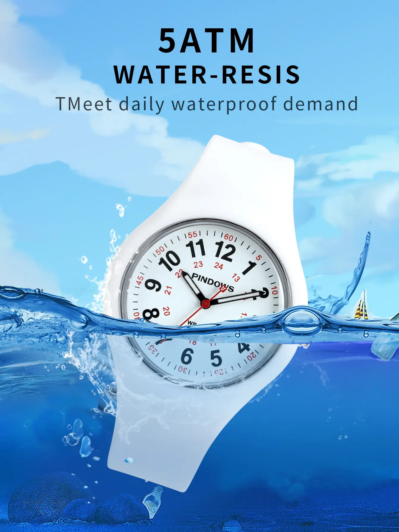 White Waterproof Quartz Watch for Girls Boys — feature 6