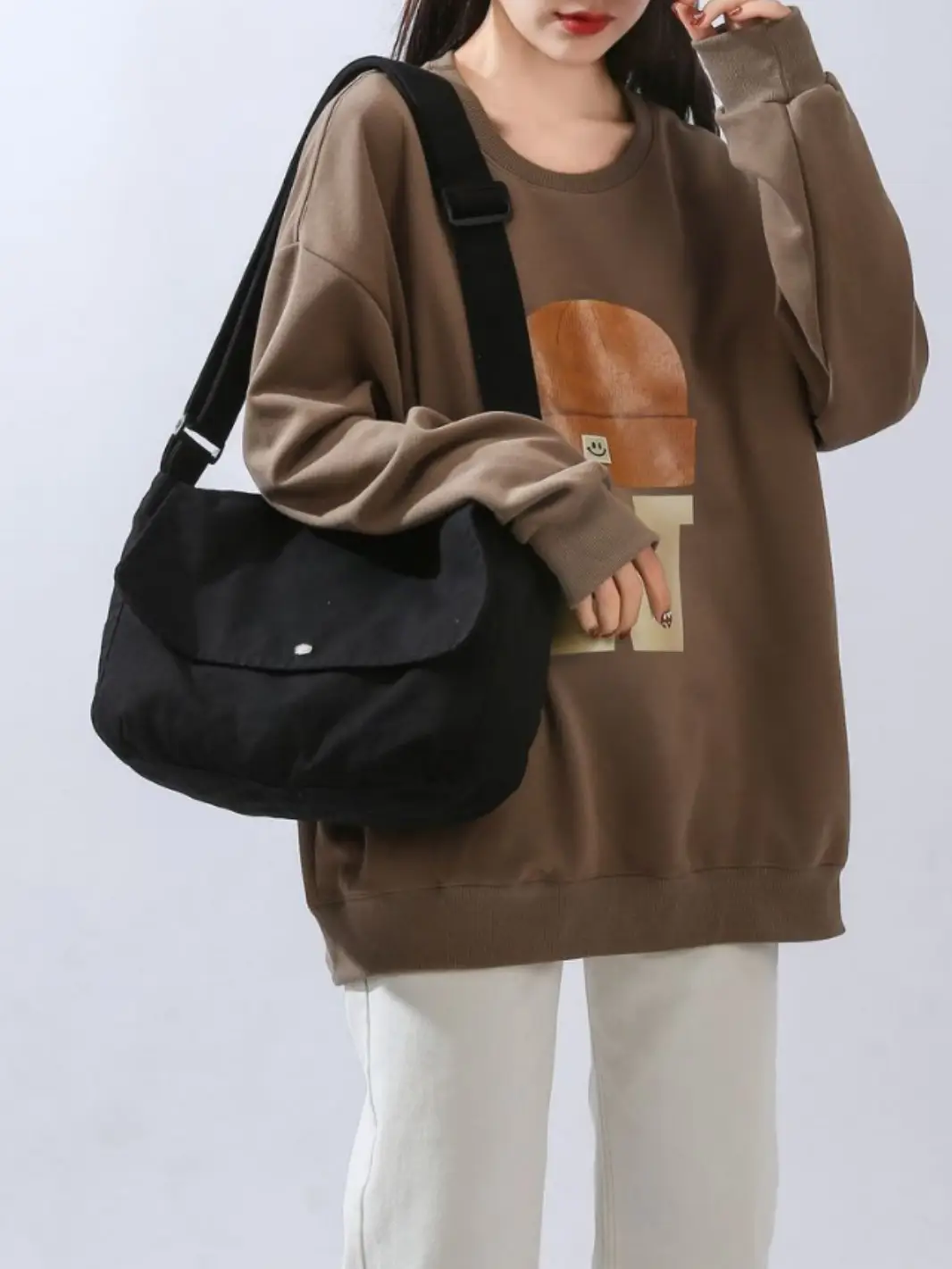 Pure Cotton Crossbody Bag Black Canvas 16oz - Image 7