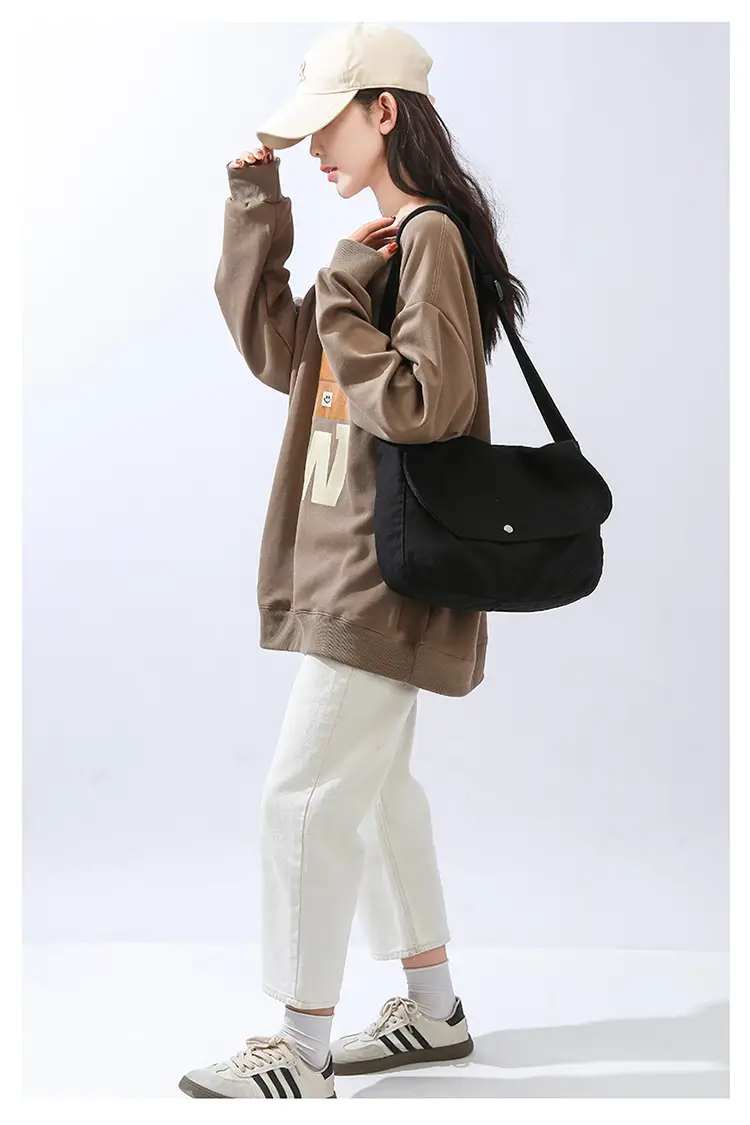 Pure Cotton Crossbody Bag Black Canvas 16oz — feature 27