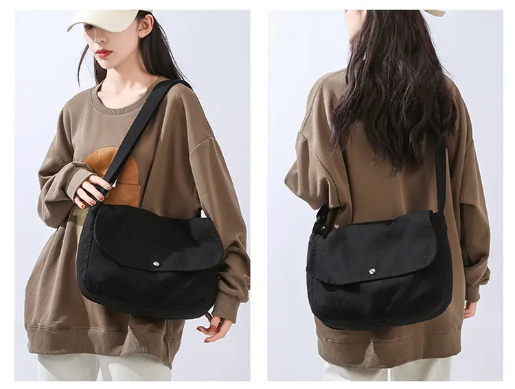 Pure Cotton Crossbody Bag Black Canvas 16oz — feature 28