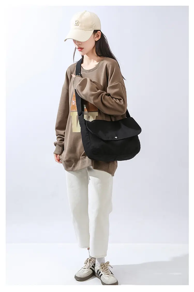 Pure Cotton Crossbody Bag Black Canvas 16oz — feature 29