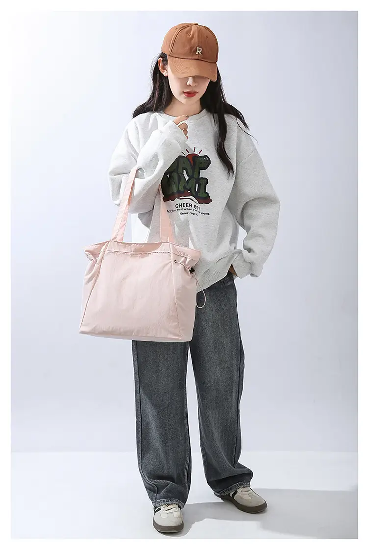 Waterproof Nylon Shoulder Bag Large Capacity Pink — feature 28