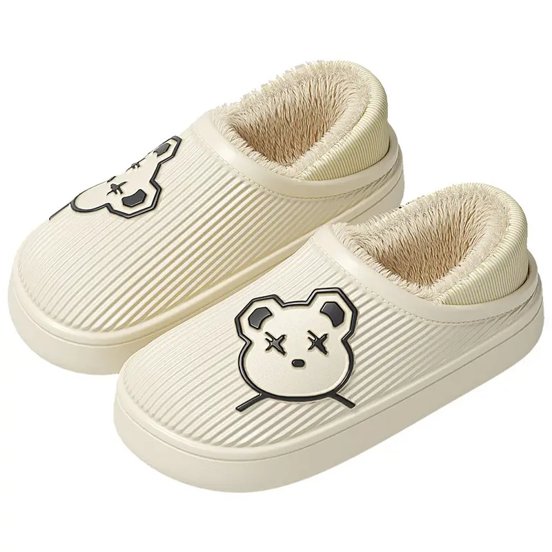 Waterproof cotton slippers women's winter home indoor non-slip wool slippers fleece-lined bear bag heel thick bottom cotton shoes men's wholesale - Image 10