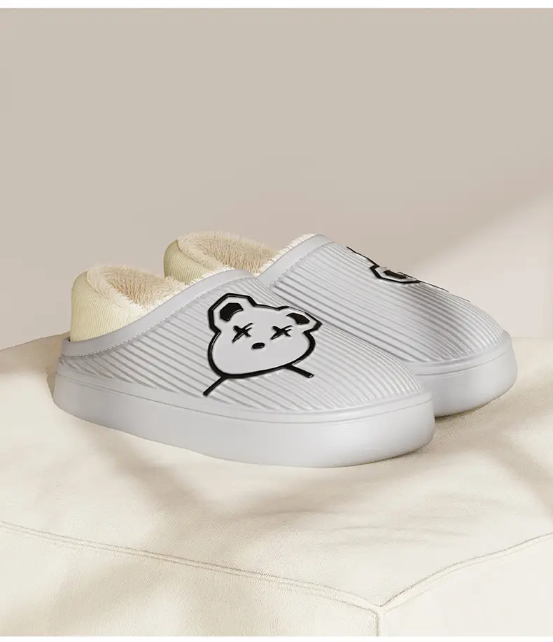 Waterproof cotton slippers women's winter home indoor non-slip wool slippers fleece-lined bear bag heel thick bottom cotton shoes men's wholesale — feature 7