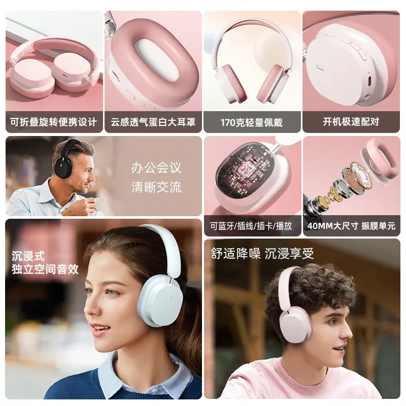 Pink Noise-Red Bluetooth Headset with 3.5mm Cable