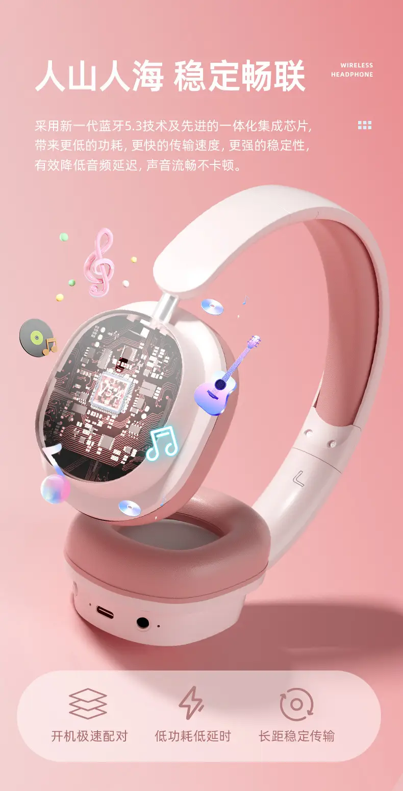 Pink Noise-Red Bluetooth Headset with 3.5mm Cable — feature 14
