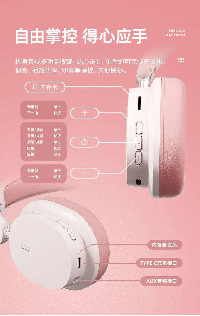 Pink Noise-Red Bluetooth Headset with 3.5mm Cable — feature 17