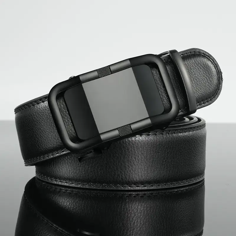 Men's Black Leather Automatic Buckle Belt with Digital Display - Image 2