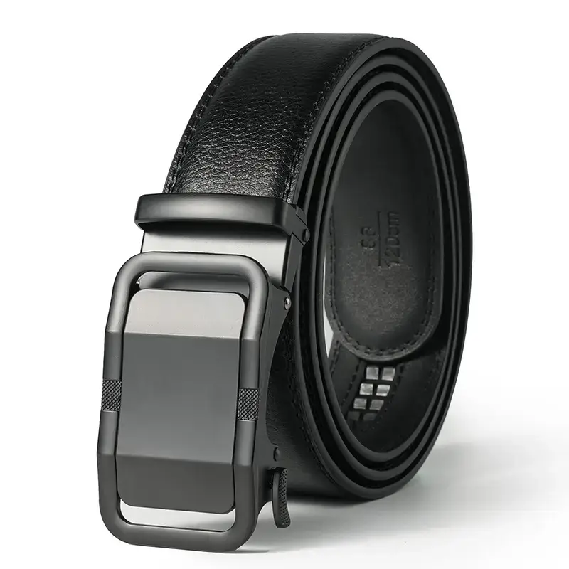 Men's Black Leather Automatic Buckle Belt with Digital Display - Image 3