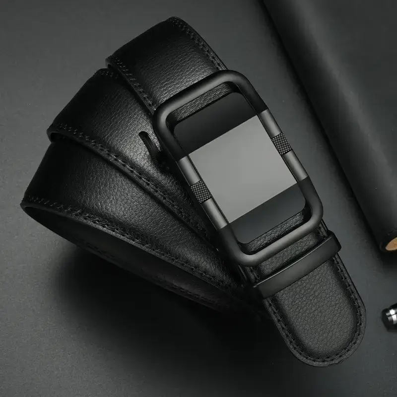 Men's Black Leather Automatic Buckle Belt with Digital Display - Image 4