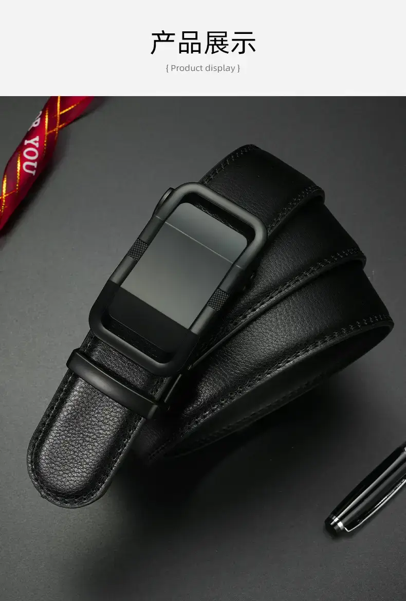 Men's Black Leather Automatic Buckle Belt with Digital Display — feature 8