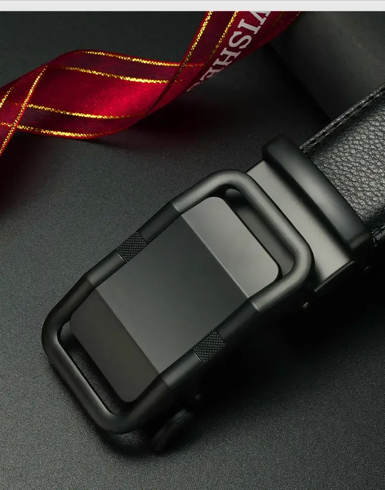 Men's Black Leather Automatic Buckle Belt with Digital Display — feature 9