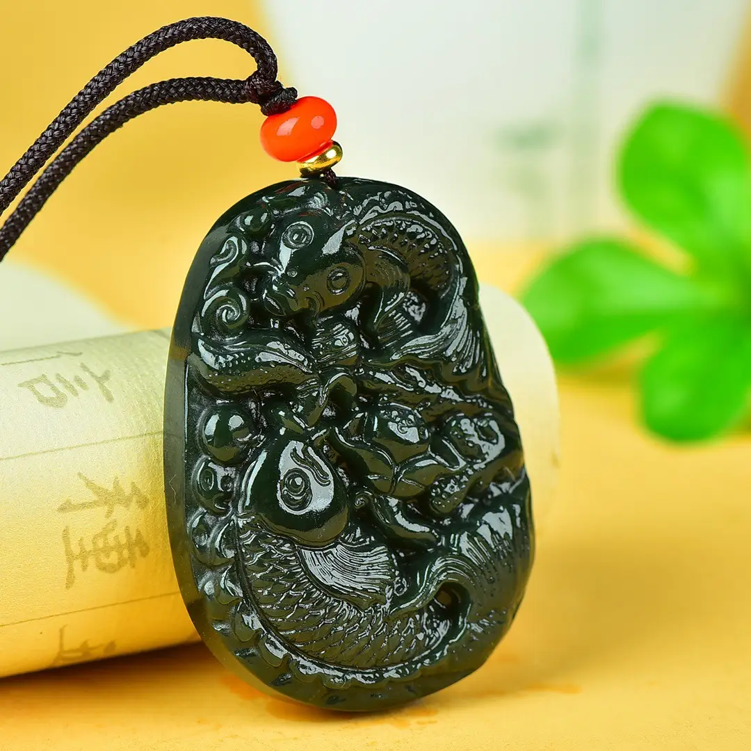 Jade Fish Pendant with Red Charm - Image 4